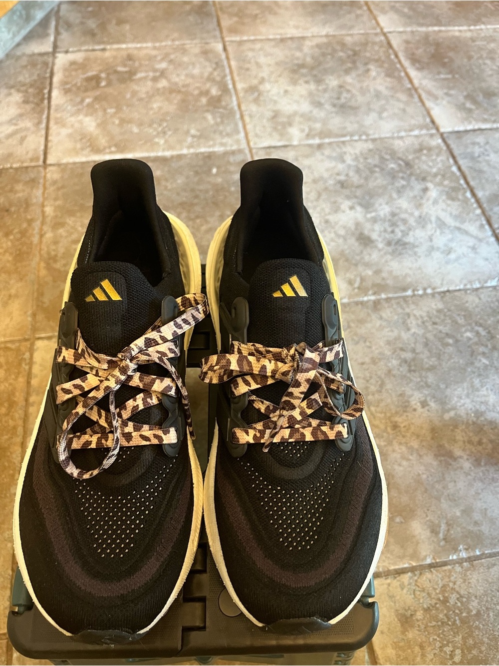 adidas Black Running Sneakers with Leopard Laces